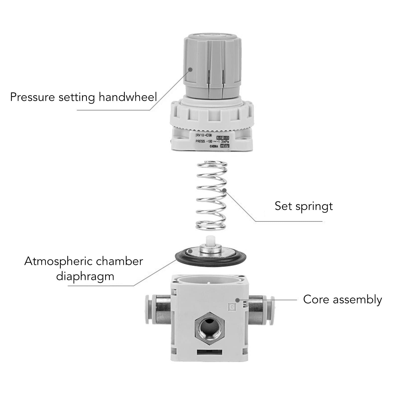 Regulador de Presión de Aire Neumático Kit - Válvula Reguladora de Presión con Manómetro Digital y Soporte Portátil, Rango de -100 a -1,3 kPa