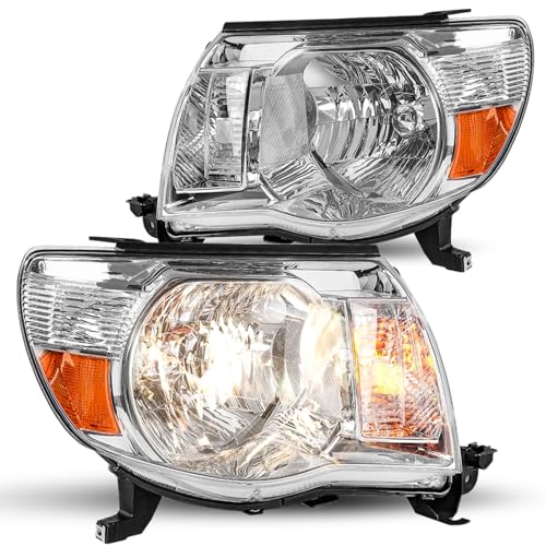 JSBOYAT Headlight Assembly Replacement for 2005-2011 Toyota Tacoma Pickup Passenger and Driver Side Chrome Housing Amber Reflector