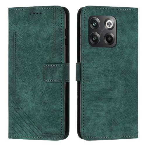 Étui de téléphone compatible avec OnePlus 10T vert à rabat avec porte-carte