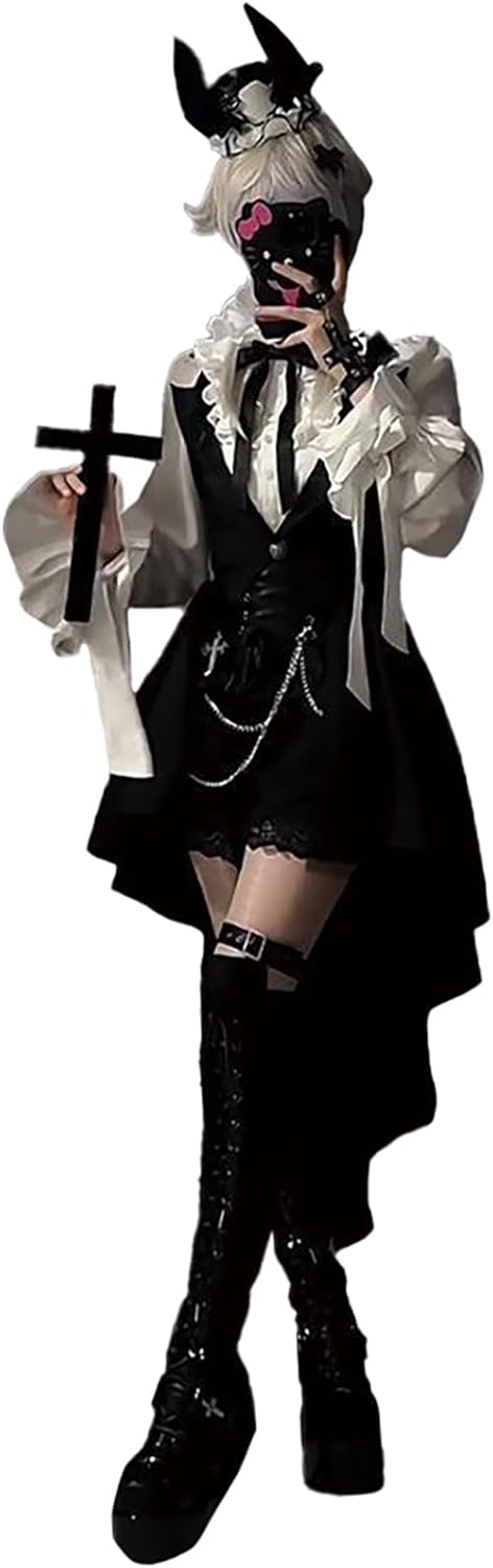 [Jundakara] 王子系 ゴシック系 セットアップ レディース 長袖 立ち襟 ブラウス ワンピース ロリータ系 地雷系 レース