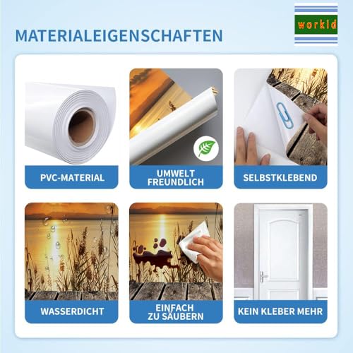 workid 3D Türtapete Türfolie selbstklebend TürPoster PVC Türaufkleber Fototapeten Schilf 77x200 cm