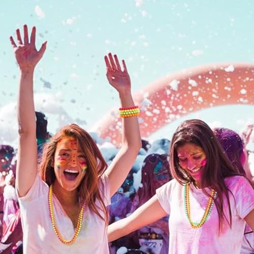 Zpeiran Bunte Perlenketten,8 Stück Hippie Halsketten & Armband als buntes Partyzubehör und Kostümzubehör,Für Fasching,Karneval & 80er Jahre Mottoparty