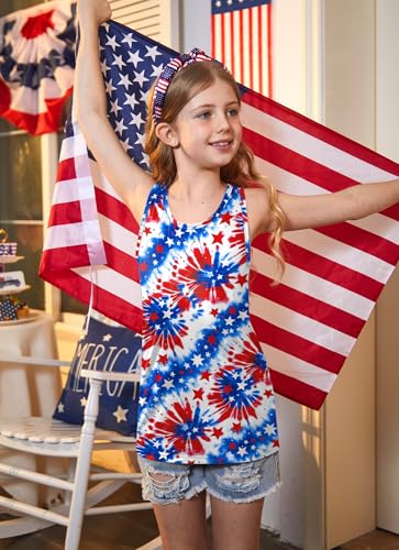 Image of 4th of July Girls Flag Tank Top Back Bow Sleeveless Patriotic Holidays T-Shirt 4-14 Years
