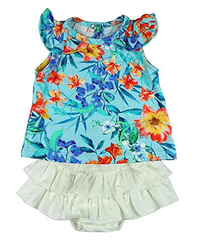 Conjunto Bebê Menina Viscolycra Estampada Floral e Shorts-Saia Cotton - Turquesa P