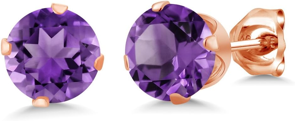 Gem Stone King 18K Rose Gold Plated Silver 6MM Round Gemstone Birthstone Stud Earrings | Rose Gold Earrings For Women Men