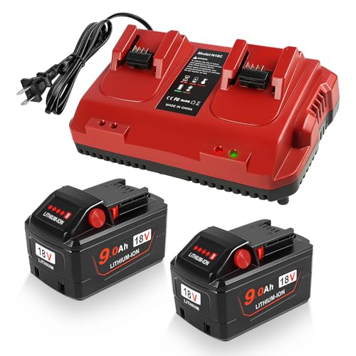 2-Pack 18V 9.0Ah Replacement for Milwaukee M-18 Battery and 1 Charger