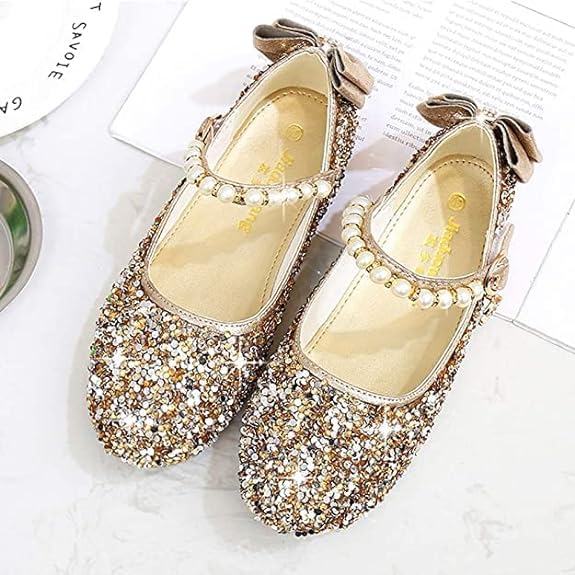 Girls Mary Jane Sequin Dress Shoes Toddler Cute Wedding Party Flat Shoes2