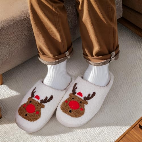 Hoyuwak Christmas Elk Slide Slippers - Xmas Raindeer Slippers for Women, Men & Family - Fluffy, Warm, Indoor/Outdoor3