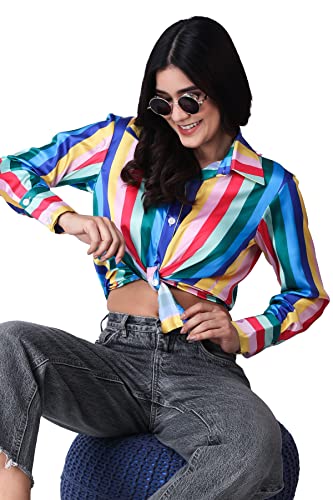 Image of POPWINGS Printed Full-Sleeves Regular-Fit Satin Printed Shirt for Women Stylish Western Casual Wear