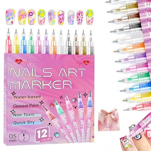 Liocwocne 12 Farben 3D Nagellack Stift, 2026 New 0.5mm Nail Art Pens, Nail Pens Polish for Graffiti Dotting Drawing Painting Point Liner DIY(1Pcs)