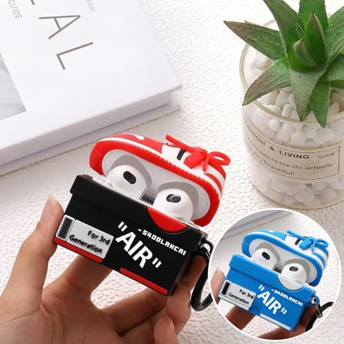Image of [2Pack] Gedicht for Apple Airpods 3rd Generation Case Cover, Cute Cartoon Shoe Box Soft Silicone Protective Cases for AirPods 3 Case with Keychain for Women Men, Red+Blue