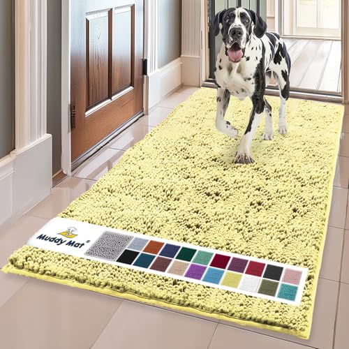 Image of Muddy Mat | Super Absorbent Door Mat Indoor, Microfiber Quick Dry Chenille Entryway Rug, Non-Slip Front Door Mat, Indoor Mats for Entryway, Machine Washable Pet Rug, Yellow 24 inch x 72 inch