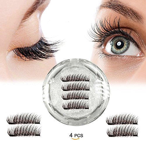 Three Magnetic Eyelashes, Ultra Thin Fiber Magnet Lashes Best 3D Reusable Fake Lashes Extensions Cosmetics,4 Pcs