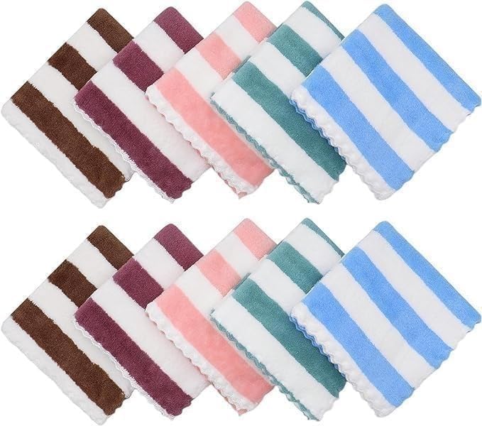 Striped Face Towels, Pack of 10, Multi-Colour (Microfiber Small Size Face Towel/Handkerchief/Napkin for Women/Kids/Newborn) Size-25 * 25 CM-image-19