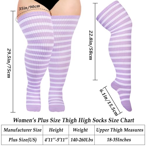 Image of Moon Wood Plus Size Thigh High Socks for Women Knit Cotton Extra Long Striped Over the Knee High Socks Leg Warmers