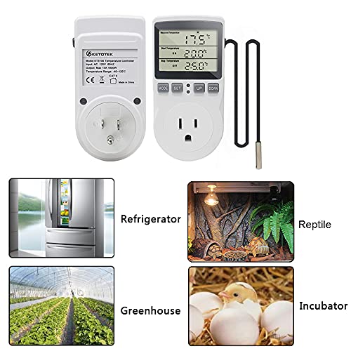 Ketotek Digital Thermostat Outlet Plug Temperature Controller Outlet Socket 120V Heating Cooling Control 110V 15A Celsius/Fahrenheit Display #TOP5