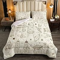 Copripiumino Per Bambini Con Astronauta E Razzo – Set In Microfibra Per Letto Singolo (135x200 Cm) + Federa, Tema Spazio E Galassia - 2