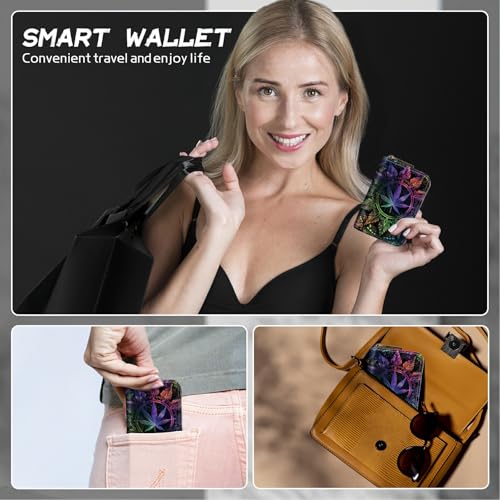 Image of Cute Credit Card Holder with Zipper, Color Weeds RFID-Blocking Card Case Small Wallet for Women Men, Multi-slot Card Organizer Case Travel Accordion Wallet