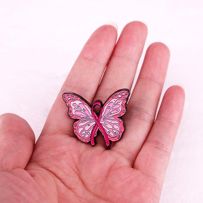 Image of Breast Cancer Awareness Pink Ribbon Rhinestone Brooch Pins, Faith Hope Love Fight Pray Lapel Pins, Pink Crystal Support Jewelry for Women