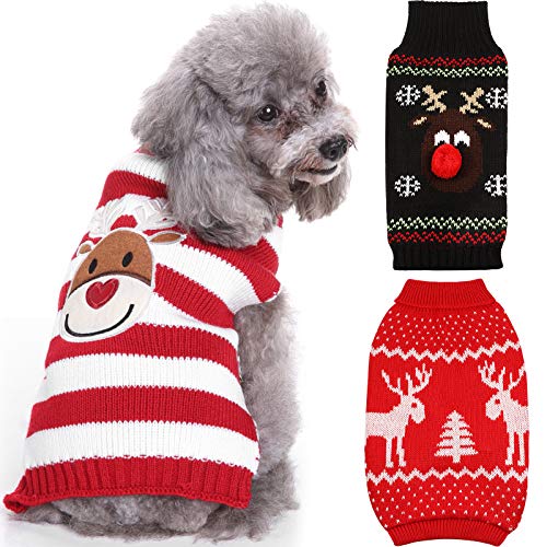 3 Pieces Stylish Pet Christmas Sweaters Reindeer Dog Sweaters Cute Pet Winter Knitwear Xmas Clothes Cartoon Reindeer Holiday Knitwear Sweaters for Dogs and Cats (Large)