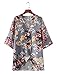 Women's Lightweight Summer Cardigans Thin Sheer Chiffon Floral Kimono Cover Ups Tops Beach Boho 3/4 Sleeve Large Deep Gray