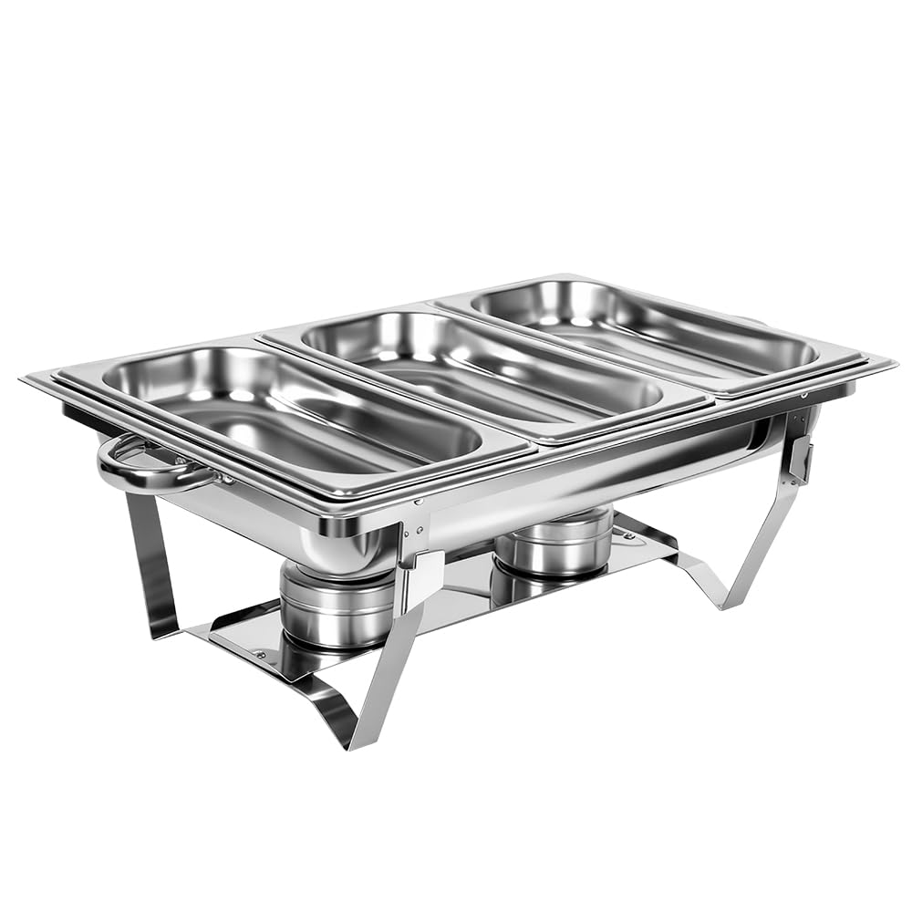 Chafing Dish INOX Buffet Chauffant Chauffe-Plat en Acier Inoxydable Rectangulaire pour Buffet Restaurant Pique Nique, réservoir à Combustible, Cadre Pliable (55 x 35,5 x 26 cm (2 pièces) (3))