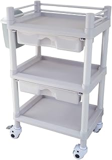 -Carts Tray Trolley Cart Beauty Salon Trolley 3 Tier Abs Beauty Salon Spa Trolley with Storage Drawers Dirt Bucket, Mobile Utility, 90Kg Capacity, 54×37×92Cm Mobile Tool