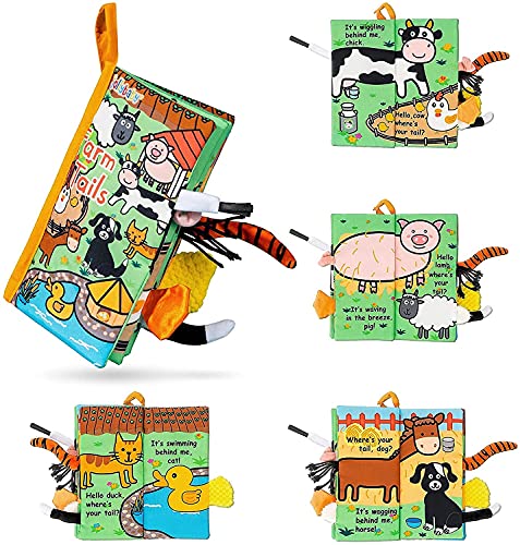 HECCEI Baby Cloth Book, Soft Crinkle Books with Animals Tail Activity Toddler Early Development Interactive Sensory Books for Babies Infant Toddler (Farm Tails) - Image 3
