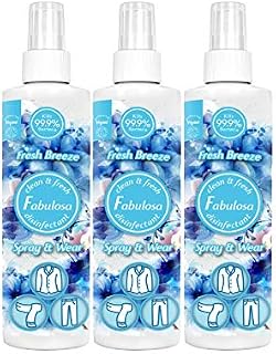 Fabulosa, Antibacterial Spray and Wear Dry Washing Fabric Clothes Freshener Spray Pack, Blue, 250ml, Fresh Breeze (Pack of 3)