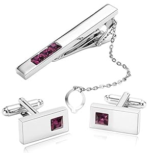 AmDxD Tie Clip Manchetknopen Set Paars Rechthoek Manchetknopen en Tie Clip Set RVS Tie Clip Set 1x2CM