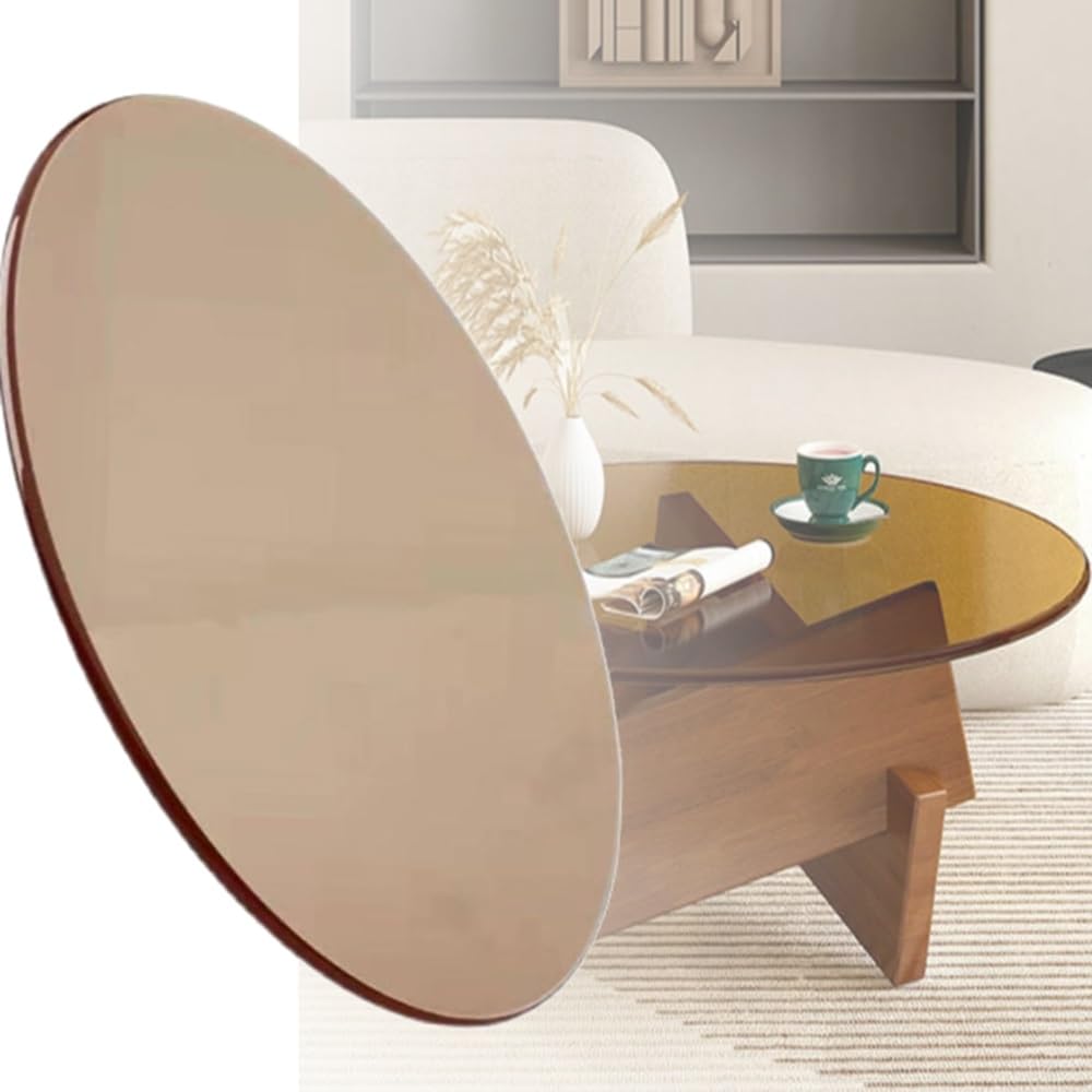 Plateau de table rond en verre marron 80cm dessus verre trempé