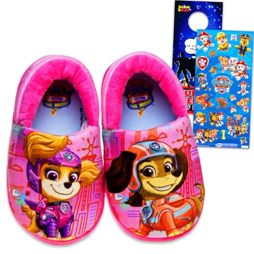 Paw Patrol Slippers for Girls 18-24 Months - Bundle with Pink Plush Snuggle Toe Footlet Socks with Grips Plus Stickers More | Paw Patrol Slippers for Girls Size 5/6