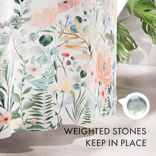 Image of AmazerBath Floral Shower Curtain, Cloth Fall Flower Shower Curtains for Bathroom Decor, Rustic Washable Sunflower Eucalyptus and Leaves Fabric Shower Curtain Sets with 12 Metal Hooks, 72x72 Inches