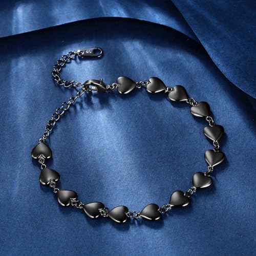 beautlace Heart-Link Bracelet Adjustable Bracelets Silver/18K Gold/Black Gun Plated Love Heart Charm Jewelry Gifts for Women KB00293