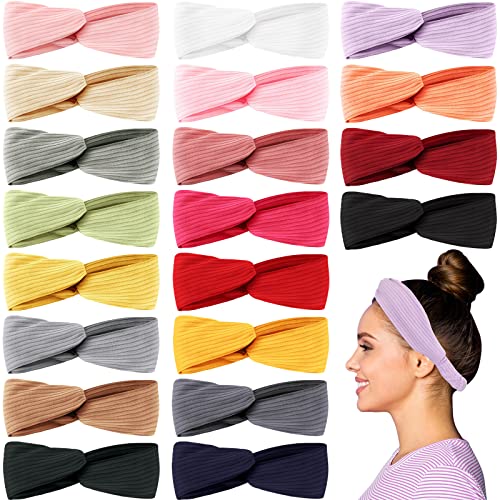 40 Pcs Knotted Headbands for Women Girls Non Slip Boho Knot Stretchy Headband Headwrap Twist Hair Bands for Yoga Workout Cute Accessories, 20 Colors