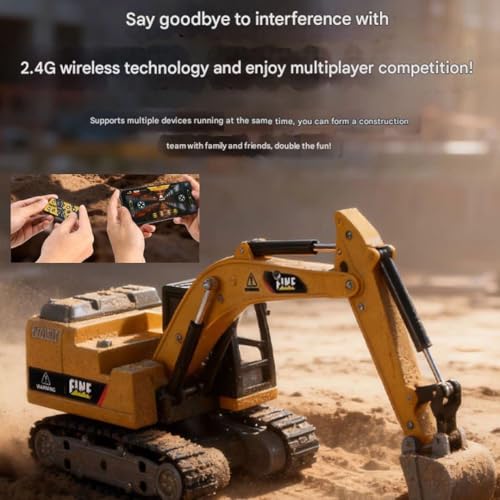 Image of Mini RC Construction Vehicle | 1:64 Scale Die-Cast Metal Body | Remote Control Engineering Toy Vehicle for Kids | Realistic Simulation Styling (Excavator 1.64 Scale)