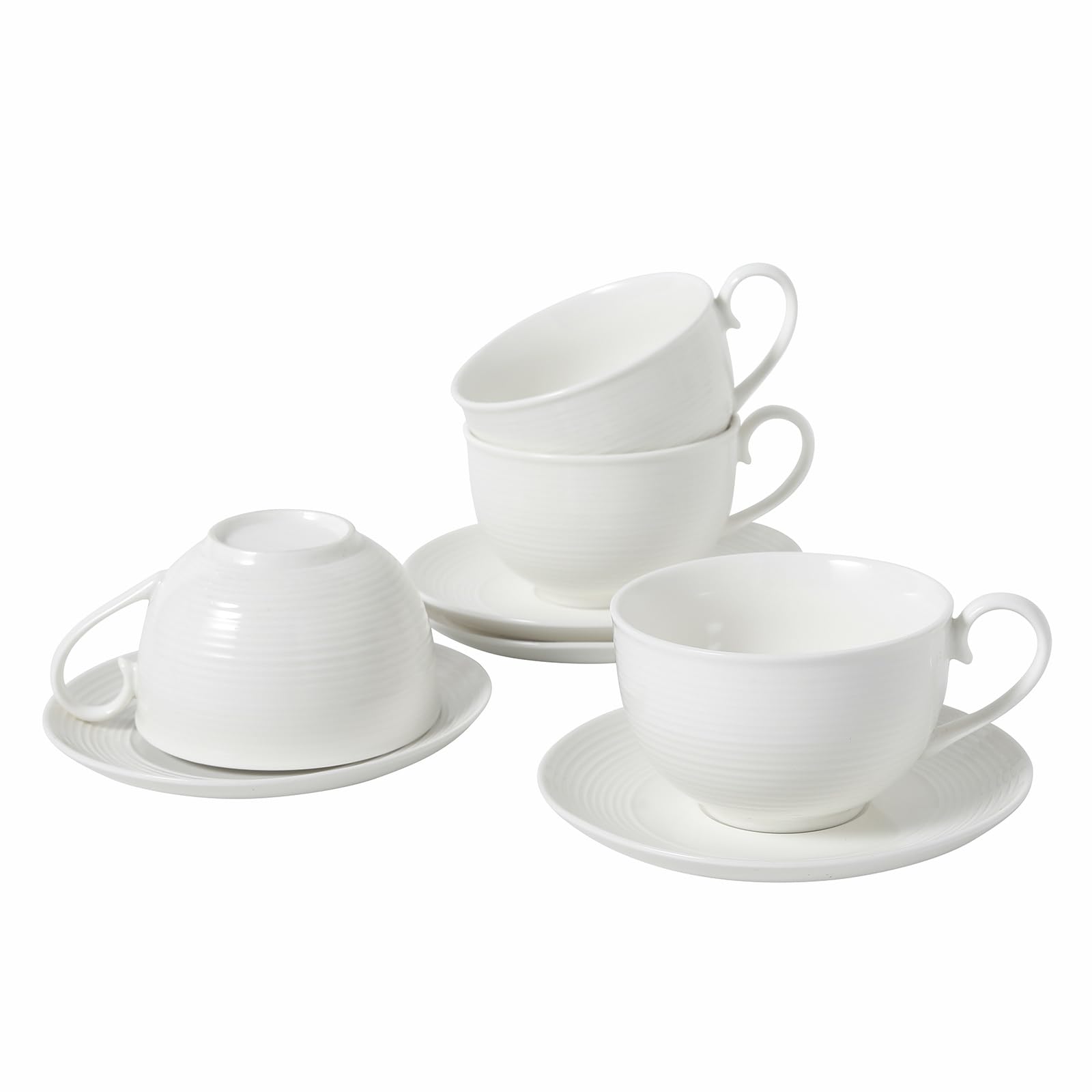 10OZ Porcelain Cappuccino Cups with Saucers, Ceramic Espresso Cups Set, White Coffee Cup and Saucer, White Tea Cup Set, Dishwasher & Microwave Safe,
