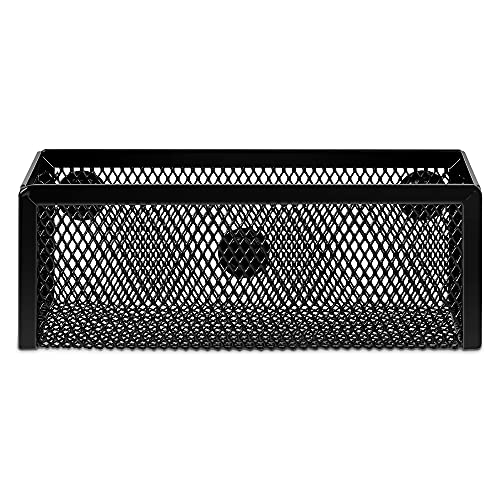 Image of Amazon Basics Magnetic Storage Baskets, Mesh Organizers for Office Supplies and Workspace, 6 inch x 2.5 inch x 2.2 inch, Black, 3-Pack