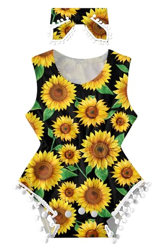 Image of Leapparel Baby Girl Clothes 0-24 Months Floral Sleeveless Newborn Romper Jumpsuit Outfit Set with Headband
