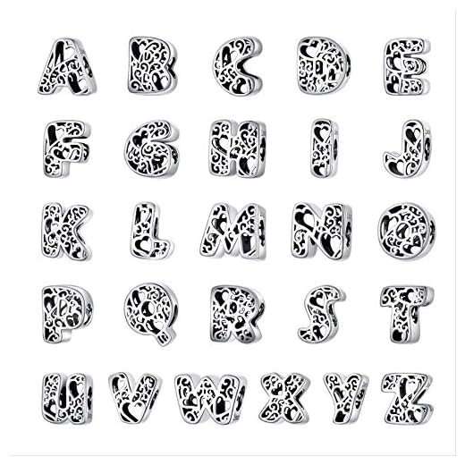 Zxxxuun 925 sterling silver bokstäver alfabetet pärlor chams passar original Pandora armband DIY smycken namn gör   CMC1229-D