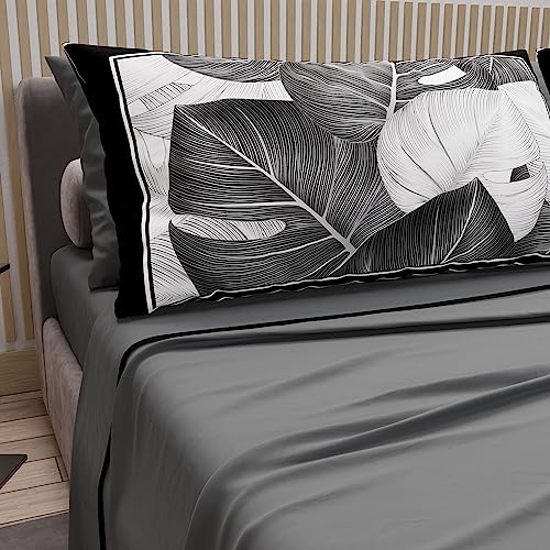 PETTI Artigiani Italiani - Lenzuola in Cotone con Federe in Stampa Digitale, Lenzuola Matrimoniali, Completo Letto Matrimoniale, Grigio Scuro, 100% Made in Italy
