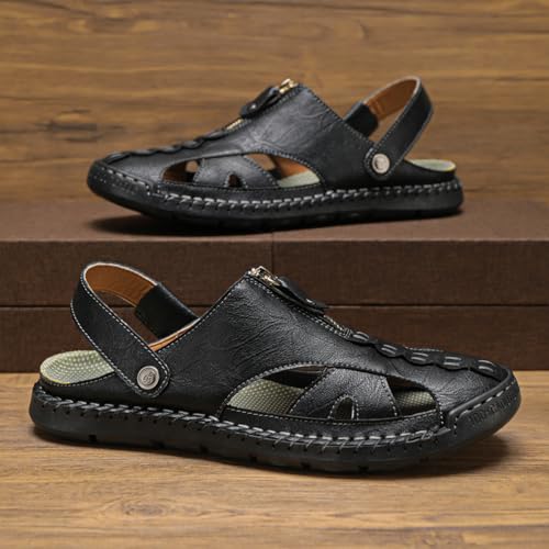 QUF Men's Leather Sandals Premium Genuine Leather Sandals Hand Sewn Cowhide Design Comfortable Non-Slip Trendy Casual Durable Shoes Perfect for Summer Walking & Beach3