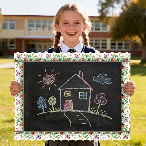 Image of BeYumi Watercolor Insect Border Trim - 65ft Back to School Watercolor Insect Rolled Border Trim Summer Colorful Bugs Flower Bulletin Board Borders School Classroom Office Party Wall Chalkboard Decor