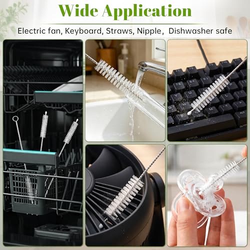 Image of 10 Pack Reusable Straw Cleaner Brushes, Assorted Sizes with Extra Long Stainless Steel Handles & Flexible Nylon Bristles, Straw Brush Cleaner for Tumblers, Sippy Cups, Bottles, Pipes & Tubes (White)