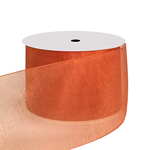 Duoqu 1-1/2 Inch Wide Shimmer Sheer Organza Ribbon 25 Yards Torrid Orange #TOP2