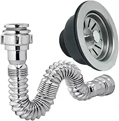 Kit Sifão Universal Flexível Cromado com Válvula Americana, Aço Inoxidável, 3.1/2 Polegadas, Sistema de Vedação Reforçado, 2 Peças, Instalação Versátil para Pias e Cubas
