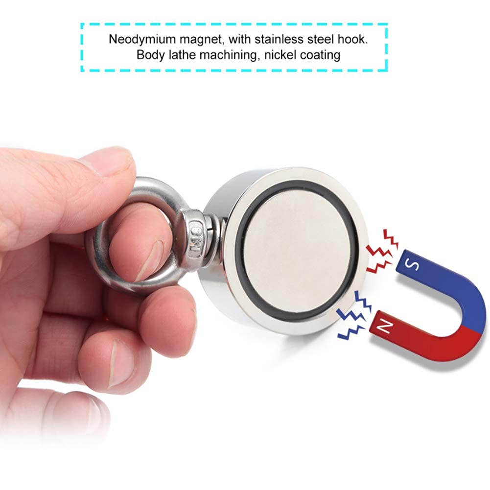 Dwustronne Wędkarstwo Z Magnesem Neodymowym, Okrągły Neodymowy Hak Magnetyczny Z Liną, Haki Magnetyczne Do Połowu Magnesów I Ratownictwa W Rzece, 60mm