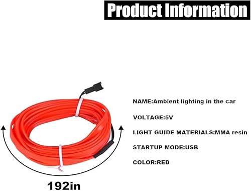 Miniatura 8 de Tira de luces LED para interior de automóvil con cable EL, tira de luz de neón USB para automóvil con borde de costura, luz de neón de 16 pies 5 V