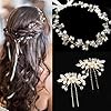 Extra Long Pearl Crystal Bridal Flower Head Beads, Bridal Hair Vine Wedding Head Piece Headband Hair Accessories For Bride and Bridesmaid