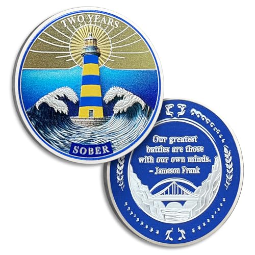 Moneda de sobriedad de 2 años, monedas de faro sobrio, chips AA y medallón, alcohólicos, anónimos, monedas de recuperación, símbolo de aniversario, regalos de sobriedad para mujeres y hombres